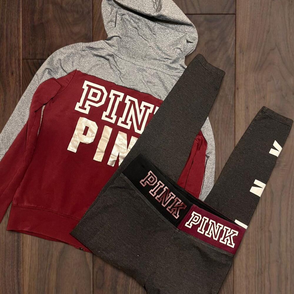 2010s victoria secret pink burgundy hoodie & pant set